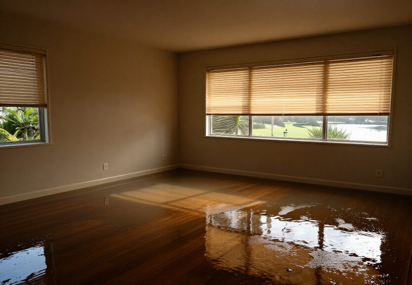 Flooded office space in Dundas before restoration